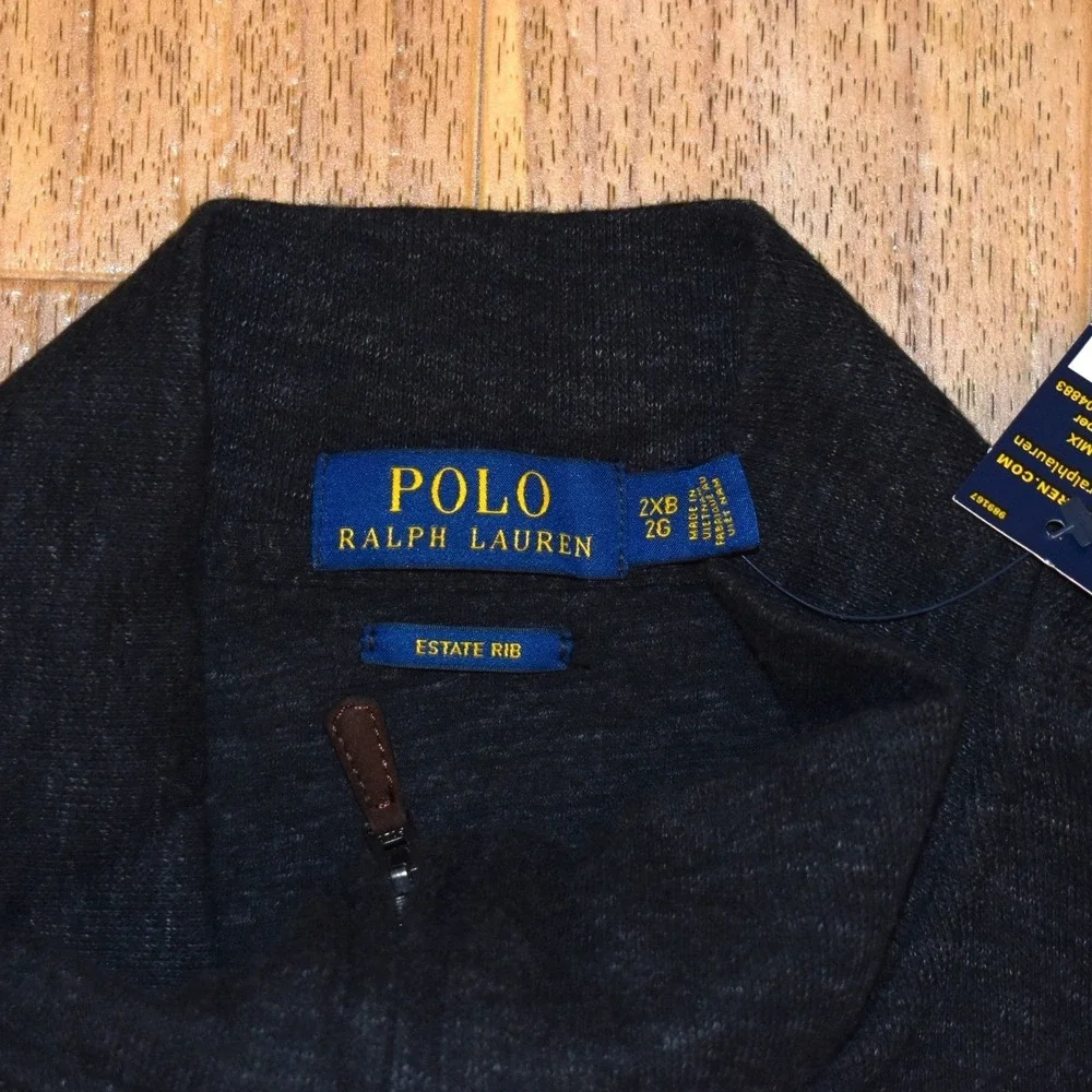 Polo Ralph Lauren Quarter Zip Mens 2XB Black New Estate Rib Pullover Sweater
